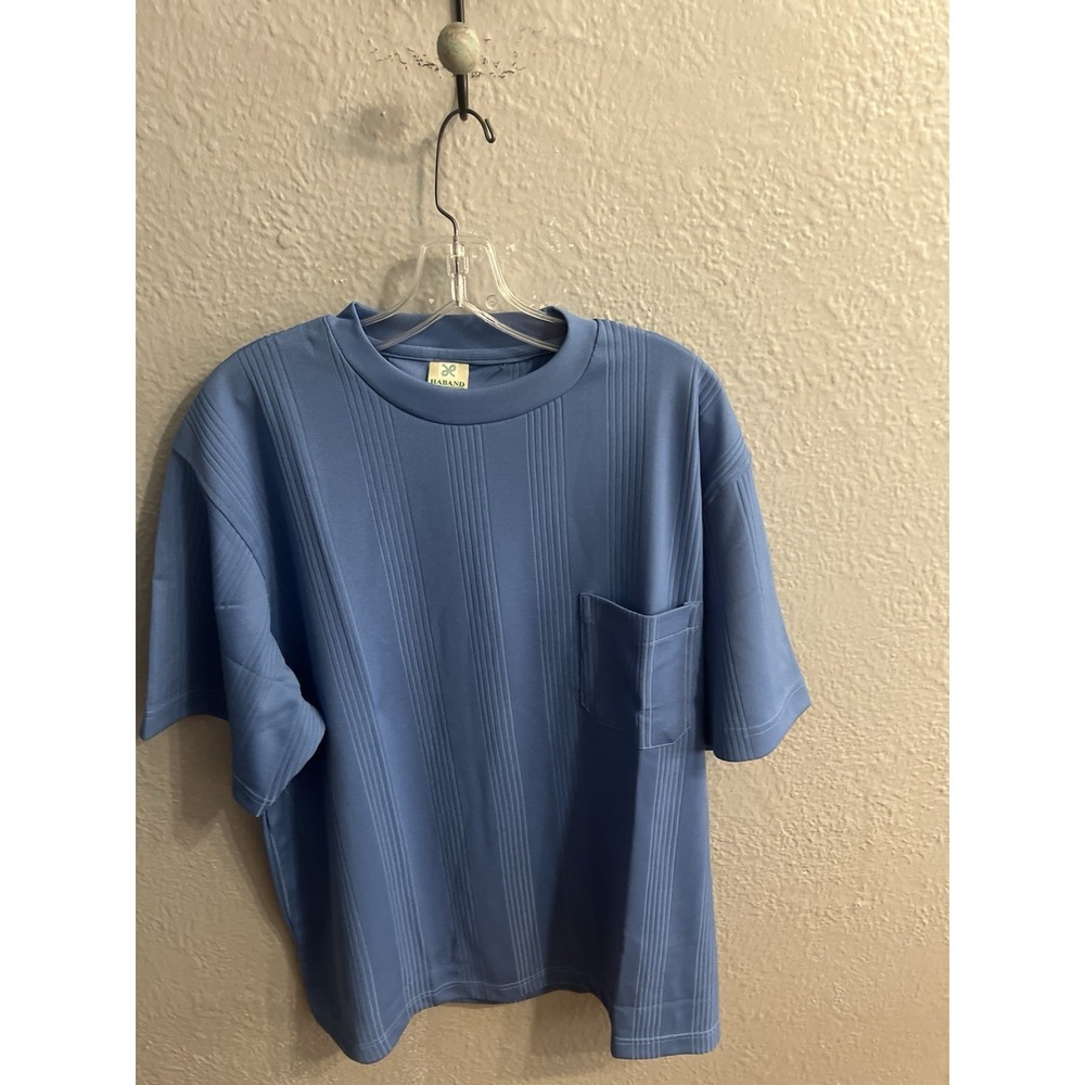 Men's Haband Ribbed Blue Short Sleeve Pullover Size  XL